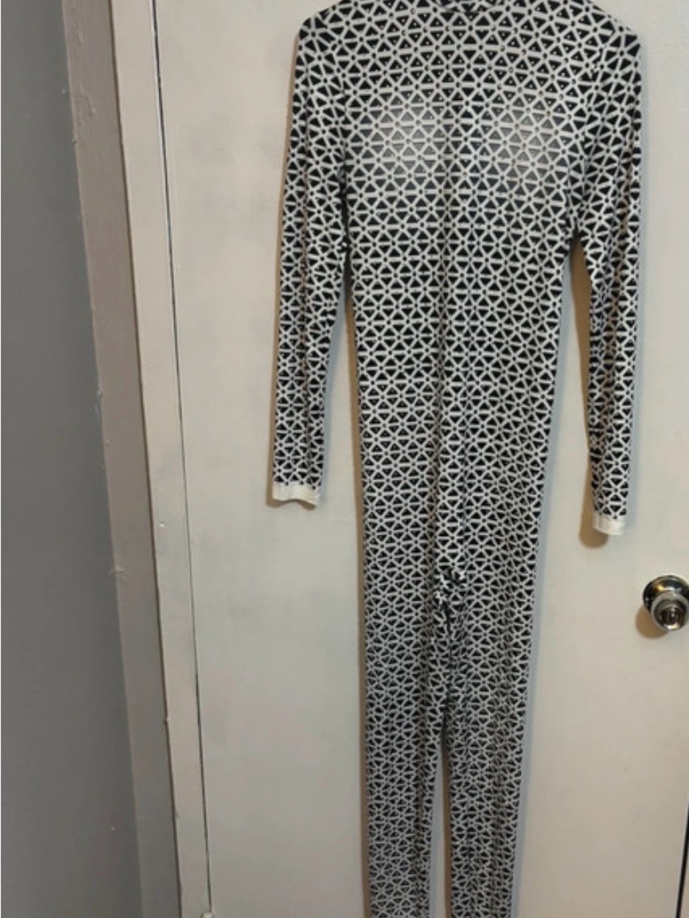 Black & White Geometric Long-Sleeve Jumpsuit